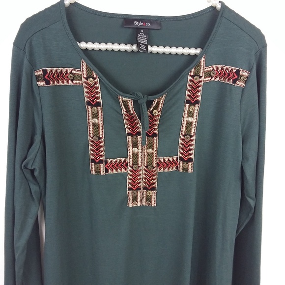 Style & Co Small Green Tunic NWT -5 - Picture 2 of 4